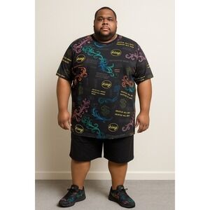 Sacred Crown Mens 3X Black Colorful Graphic Print Short Sleeve‎ T-Shirt